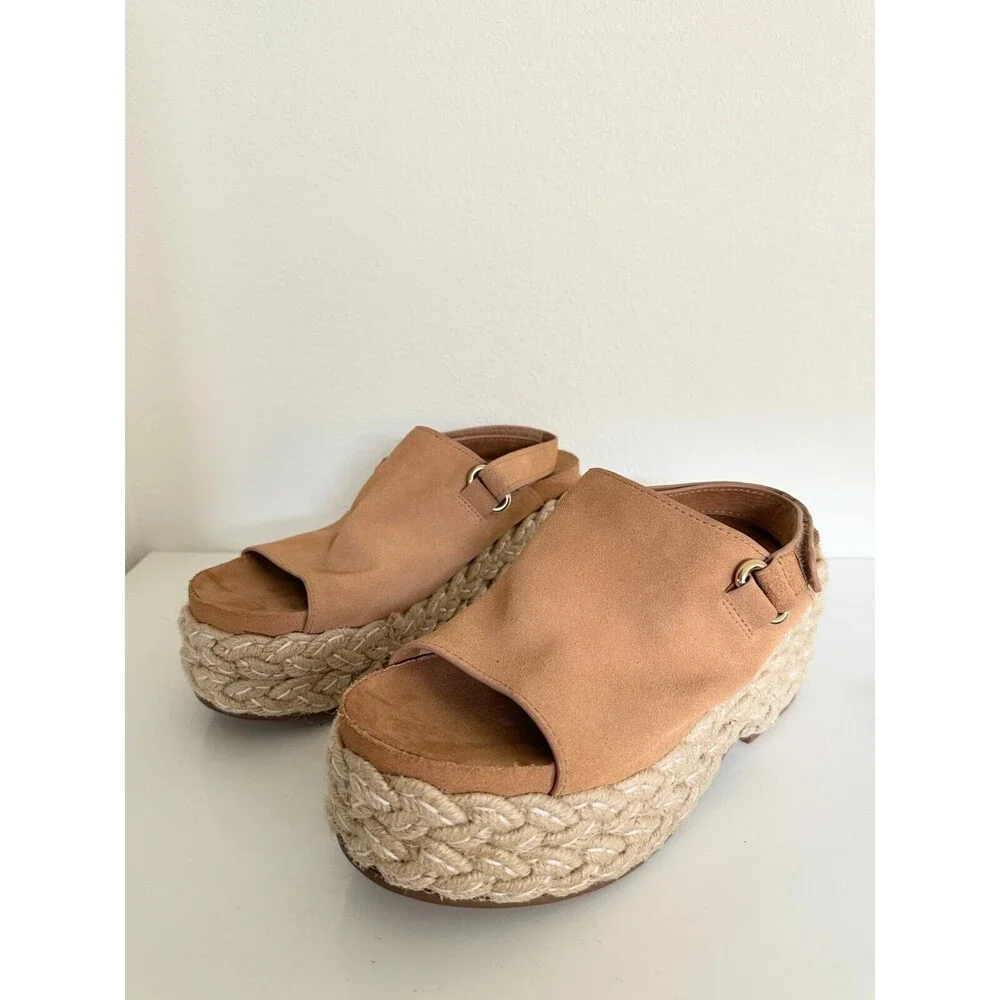 Kelsi Dagger Brooklyn Keys Platform Sandal Espadrille Buckle Strap Tan Women 9.5